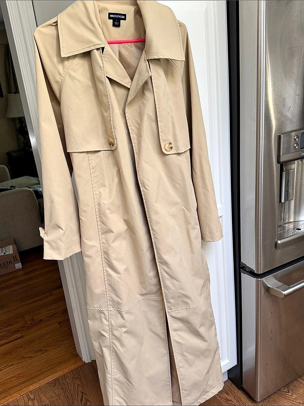 PRETTYLITTLETHING Stone Longline Trench Coat Beige Medium